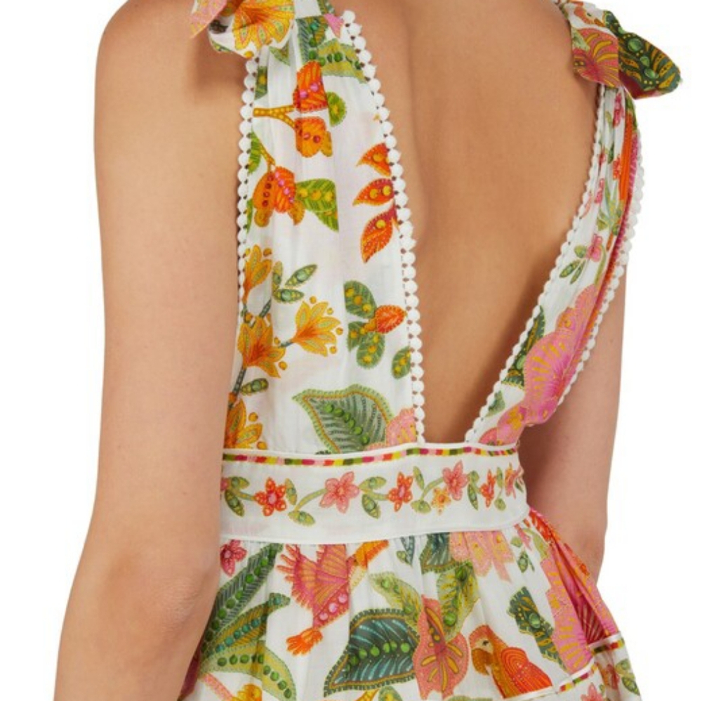 FARM Rio White Floral Mini Dress with Pink, Orange and Green Accents - Picture 2 of 7